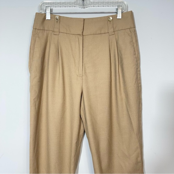 REISS Esther Wool Silk Linen Blend Pleat Front Trousers High Rise Pants In Tan 8 - Picture 8 of 16